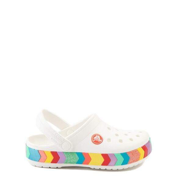 NWT Crocs Girls's CROCBAND CHEVRON BEADED Clogs in White-Size 4 Toddler - Picture 2 of 2